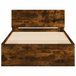 vidaXL Cadru de pat cu tăblie și LED, stejar fumuriu, 100x200 cm vidaXL Cadru de pat cu tăblie și LED, stejar fumuriu, 100x200 cm