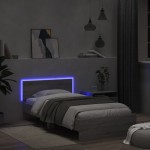 vidaXL Cadru de pat cu tăblie și lumini LED, gri sonoma, 100x200 cm vidaXL Cadru de pat cu tăblie și lumini LED, gri sonoma, 100x200 cm