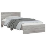 vidaXL Cadru de pat cu tăblie și lumini LED, gri sonoma, 100x200 cm vidaXL Cadru de pat cu tăblie și lumini LED, gri sonoma, 100x200 cm
