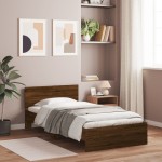 vidaXL Cadru de pat cu tăblie și lumini LED, stejar maro, 100x200 cm