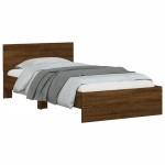 vidaXL Cadru de pat cu tăblie și lumini LED, stejar maro, 100x200 cm
