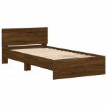 vidaXL Cadru de pat cu tăblie și lumini LED, stejar maro, 100x200 cm