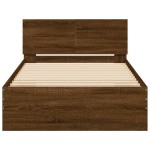 vidaXL Cadru de pat cu tăblie și lumini LED, stejar maro, 100x200 cm