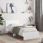 vidaXL Cadru de pat cu tăblie și lumini LED, alb, 90x200 cm