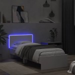 vidaXL Cadru de pat cu tăblie și lumini LED, alb, 90x200 cm