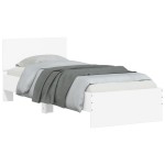 vidaXL Cadru de pat cu tăblie și lumini LED, alb, 90x200 cm