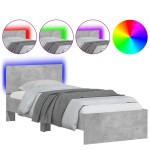 vidaXL Cadru de pat cu tăblie și lumini LED, gri beton, 90x200 cm vidaXL Cadru de pat cu tăblie și lumini LED, gri beton, 90x200 cm