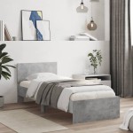 vidaXL Cadru de pat cu tăblie și lumini LED, gri beton, 90x200 cm vidaXL Cadru de pat cu tăblie și lumini LED, gri beton, 90x200 cm