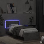vidaXL Cadru de pat cu tăblie și lumini LED, gri beton, 90x200 cm vidaXL Cadru de pat cu tăblie și lumini LED, gri beton, 90x200 cm
