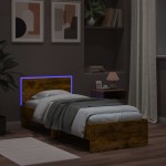 vidaXL Cadru de pat cu tăblie și LED, stejar fumuriu, 90x200 cm vidaXL Cadru de pat cu tăblie și LED, stejar fumuriu, 90x200 cm