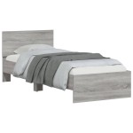 vidaXL Cadru de pat cu tăblie și lumini LED, gri sonoma, 90x200 cm vidaXL Cadru de pat cu tăblie și lumini LED, gri sonoma, 90x200 cm