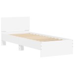 vidaXL Cadru de pat cu tăblie și lumini LED, alb, 90x190 cm
