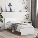 vidaXL Cadru de pat cu tăblie și lumini LED, alb, 90x190 cm
