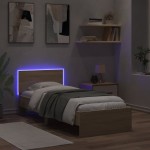 vidaXL Cadru de pat cu tăblie și lumini LED, stejar sonoma, 90x190 cm