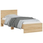 vidaXL Cadru de pat cu tăblie și lumini LED, stejar sonoma, 90x190 cm