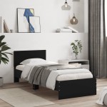 vidaXL Cadru de pat cu tăblie și lumini LED, negru, 75x190 cm vidaXL Cadru de pat cu tăblie și lumini LED, negru, 75x190 cm