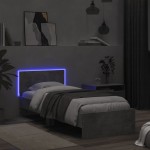 vidaXL Cadru de pat cu tăblie și lumini LED, gri beton, 75x190 cm