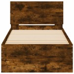 vidaXL Cadru de pat cu tăblie și lumini LED, stejar fumuriu, 75x190 cm