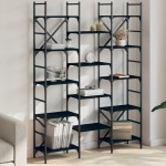 vidaXL Bibliotecă, negru, 127,5x28,5x172,5 cm, lemn prelucrat vidaXL Bibliotecă, negru, 127,5x28,5x172,5 cm, lemn prelucrat