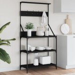 vidaXL Raft brutărie cu cârlige și 4 niveluri, negru, lemn prelucrat vidaXL Raft brutărie cu cârlige și 4 niveluri, negru, lemn prelucrat