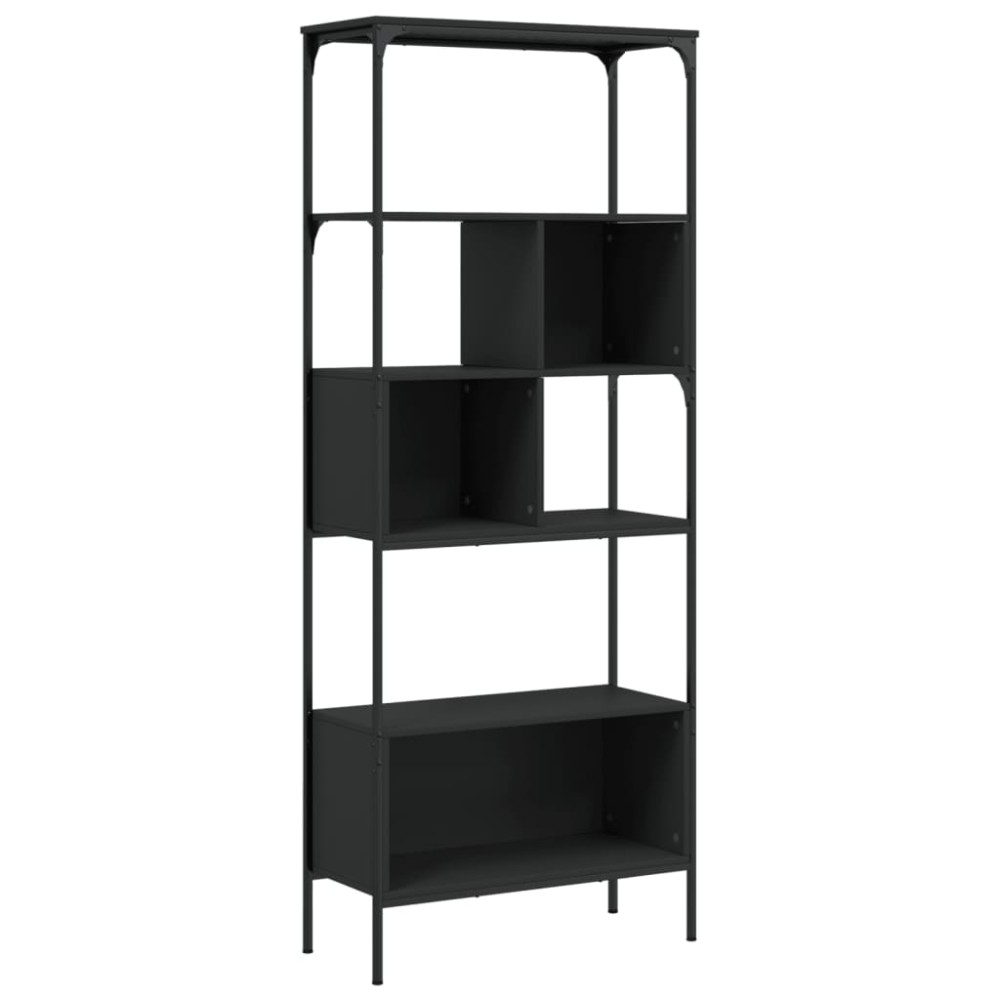 vidaXL Bibliotecă cu 5 niveluri, negru, 76x33x188,5 cm, lemn prelucrat