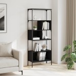 vidaXL Bibliotecă cu 5 niveluri, negru, 76x33x188,5 cm, lemn prelucrat vidaXL Bibliotecă cu 5 niveluri, negru, 76x33x188,5 cm, lemn prelucrat