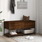 vidaXL Bancă de depozitare, stejar maro, 100x42,5x47cm, lemn prelucrat vidaXL Bancă de depozitare, stejar maro, 100x42,5x47cm, lemn prelucrat