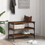 vidaXL Bancă de pantofi, stejar fumuriu, 70x38,5x49 cm, lemn prelucrat
