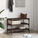 vidaXL Bancă de pantofi, stejar maro, 70x38,5x49 cm, lemn prelucrat