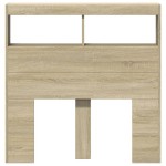 vidaXL Tăblie de pat cu dulap și LED, stejar sonoma, 100x17x102 cm