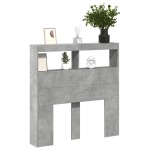 vidaXL Tăblie de pat cu dulap și LED, gri beton, 100x17x102 cm
