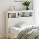 vidaXL Tăblie cu dulap și LED, alb, 120x17x102 cm vidaXL Tăblie cu dulap și LED, alb, 120x17x102 cm