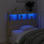 vidaXL Tăblie de pat cu dulap și LED, stejar sonoma, 120x17x102 cm