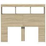vidaXL Tăblie de pat cu dulap și LED, stejar sonoma, 120x17x102 cm