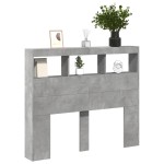 vidaXL Tăblie de pat cu dulap și LED, gri beton, 120x17x102 cm