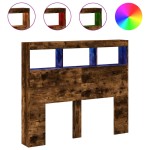 vidaXL Tăblie de pat cu dulap și LED, stejar fumuriu, 120x17x102 cm vidaXL Tăblie de pat cu dulap și LED, stejar fumuriu, 120x17x102 cm