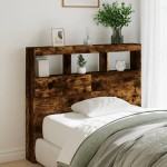 vidaXL Tăblie de pat cu dulap și LED, stejar fumuriu, 120x17x102 cm vidaXL Tăblie de pat cu dulap și LED, stejar fumuriu, 120x17x102 cm