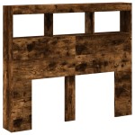 vidaXL Tăblie de pat cu dulap și LED, stejar fumuriu, 120x17x102 cm vidaXL Tăblie de pat cu dulap și LED, stejar fumuriu, 120x17x102 cm