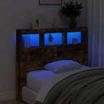 vidaXL Tăblie de pat cu dulap și LED, stejar fumuriu, 120x17x102 cm vidaXL Tăblie de pat cu dulap și LED, stejar fumuriu, 120x17x102 cm