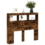 vidaXL Tăblie de pat cu dulap și LED, stejar fumuriu, 120x17x102 cm vidaXL Tăblie de pat cu dulap și LED, stejar fumuriu, 120x17x102 cm