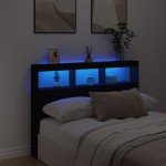 vidaXL Tăblie cu dulap și LED, negru, 140x17x102 cm vidaXL Tăblie cu dulap și LED, negru, 140x17x102 cm