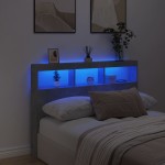 vidaXL Tăblie de pat cu dulap și LED, gri beton, 140x17x102 cm