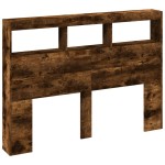 vidaXL Tăblie de pat cu dulap și LED, stejar fumuriu, 140x17x102 cm vidaXL Tăblie de pat cu dulap și LED, stejar fumuriu, 140x17x102 cm