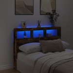 vidaXL Tăblie de pat cu dulap și LED, stejar fumuriu, 140x17x102 cm vidaXL Tăblie de pat cu dulap și LED, stejar fumuriu, 140x17x102 cm