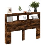 vidaXL Tăblie de pat cu dulap și LED, stejar fumuriu, 140x17x102 cm vidaXL Tăblie de pat cu dulap și LED, stejar fumuriu, 140x17x102 cm