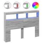 vidaXL Tăblie de pat cu dulap și LED, gri sonoma, 140x17x102 cm