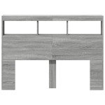 vidaXL Tăblie de pat cu dulap și LED, gri sonoma, 140x17x102 cm