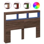 vidaXL Tăblie de pat cu dulap și LED, stejar maro, 140x17x102 cm vidaXL Tăblie de pat cu dulap și LED, stejar maro, 140x17x102 cm