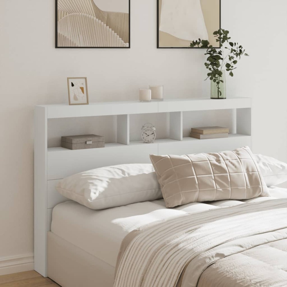 vidaXL Tăblie cu dulap și LED, alb, 160x17x102 cm