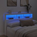 vidaXL Tăblie cu dulap și LED, alb, 160x17x102 cm vidaXL Tăblie cu dulap și LED, alb, 160x17x102 cm